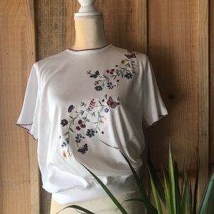 Vintage Embroider Butterfly and Floral T-shirt